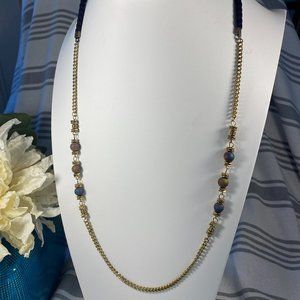 Coco + Carmen Necklace New with Tags Gold Tone Navy Blue Leather Beads
